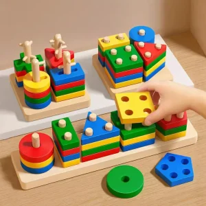 Montessori Wooden Block Toys Children Geometric Shape Color Sorter Block Puzzles Toddler Sorting Math Bricks Stacking Toys - AliExpress