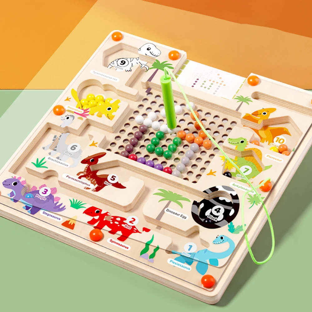 المغناطيسي اللون والأرقام المتاهة مونتيسوري ديناصور العد مطابقة التعلم لغز مجلس طفل غرامة المهارات الحركية ألعاب السفر - AliExpress - Image 3
