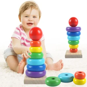 Rainbow Stacking Ring Tower Montessori Wooden Puzzle Toys Pyramid Nesting Blocks Geometric Games Children Early Education Toys - AliExpress
