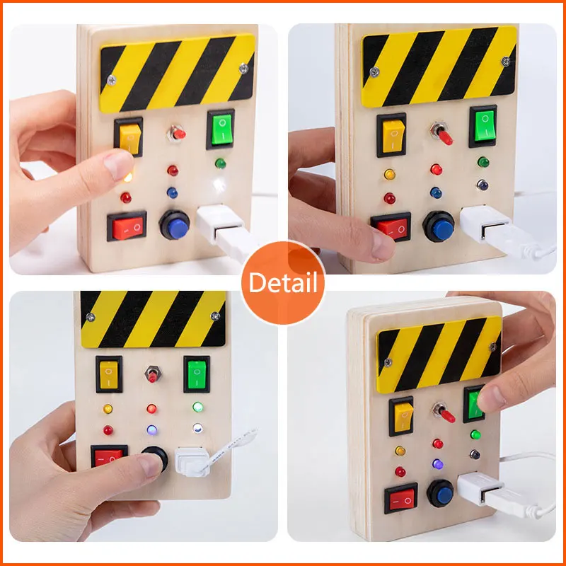 Montessori Busy Board Sensory Toys Wooden With LED Light Switch Control Board Travel Activities Children Games For 2-4 Years Old - AliExpress - Image 4