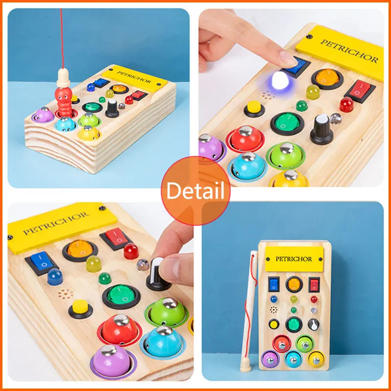 Montessori Busy Board Sensory Toys Wooden With LED Light Switch Control Board Travel Activities Children Games For 2-4 Years Old - AliExpress - Image 3